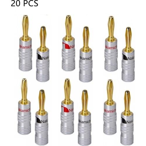 20pcs/10pair Nakamichi Banana Plug Straight Pre Amplifier 24K Gold Plated 4MM Connector Screw Lock Audio Jack Speaker Black Red