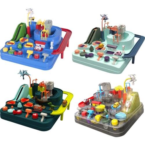 2020 New Rail Car Train Track Toys for Kids Montessori Boys Girls Gifts Racing Cars Mechanical Adventure Brain Table Game