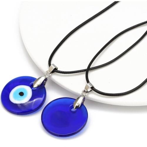 2021 Blue Glass Evil Eye Pendant Accessories Simple Wax Necklace Goth Emo For Punk Women Men Fancy Dress Jewelry Gift Party Club