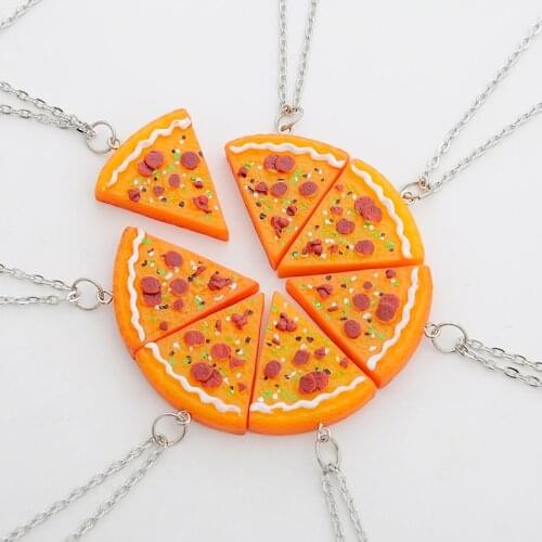 7pcs/set Emulational Pizza Pendant Necklaces Friendship Necklace Best Friends Forever Creative Keepsake Memorial Day Gift