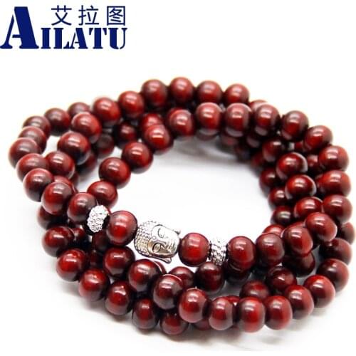 Ailatu Religious Fashion 108 Pieces Wood Beads Prayer Mala Buddha Rosary Bracelet Jewelry For Men
