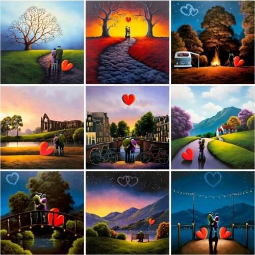 AZQSD Full Drill Diamond Painting 5D Couple Love Diamond Embroidery Landscape Mosaic Cross Stitch Home Art Decor Gifts