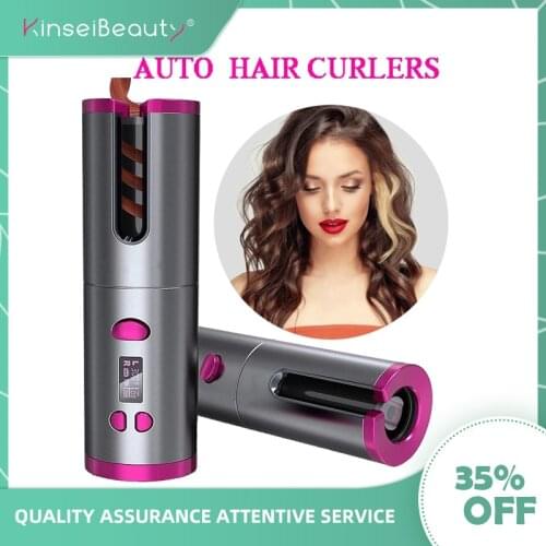 Automatic Hair Curler Iron Cordless Curling USB Rechargeable LCD Display Curly Machine Rotating Curling Wave Styer