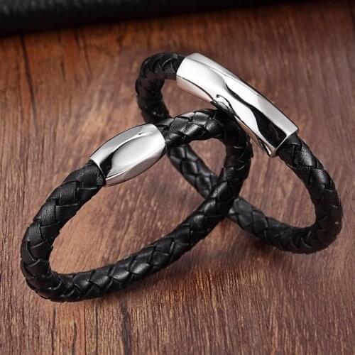 XQNI 5 Styles for choices Genuine Leather Bracelet For Men Women Stainless Steel Material Snake Chain Design Fashion Jewelry