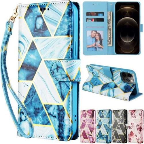 Fall Preventionv Wallet Case For iPhone 12Mini Pro Max SE2020 11Pro X XS XR XS Max 8 8Plus 7 7Plus 6S Marble Mosaic Leather Case