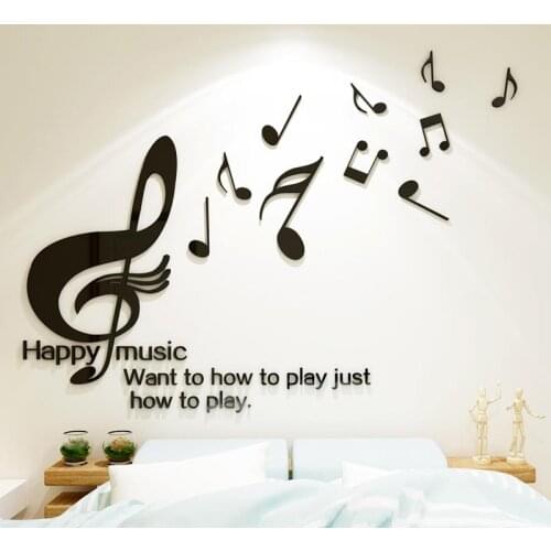Black Musical Notes Wall Stickers Music Classroom Layout Kids Rooms Bedroom Murals Acrylic Decorative Stickers Home Art Decals