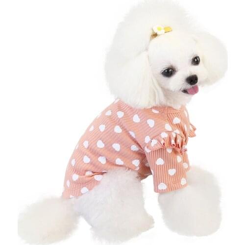 Pink Beige Gray Cotton Pet Clothes Warm Hoodies Tshirt Heart Pattern O-neck Lace Short Sleeve Sweater Sweatshirt For Small Dogs