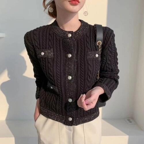 Elegant Sweater Cardigan Coat Korean Twisted Knitted Sweater Single Breasted O-Neck Long Sleeve Pull Jumpers 2020 Autumn Winter