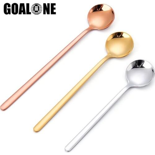 GOALONE 2Pcs Soup Spoon Set 304 Stainless Steel Ice Cream Party Dessert Spoons Teaspoon Gold Tea Coffee Cold Drink Kids Spoon