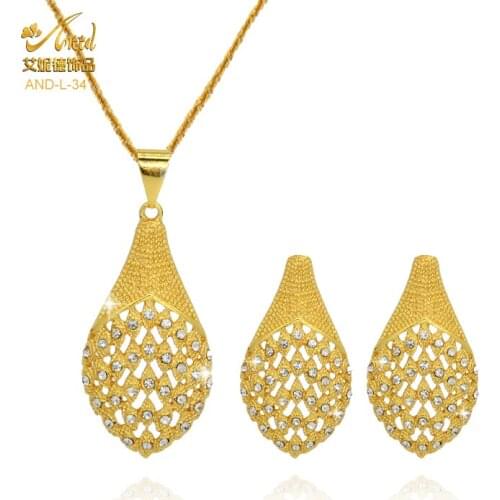 Ethiopian Wedding Jewelry Set Gold 24K Earrings For Women Neck Chain Crystal Necklace Valentines Day Gift 2021 Party Jewellery