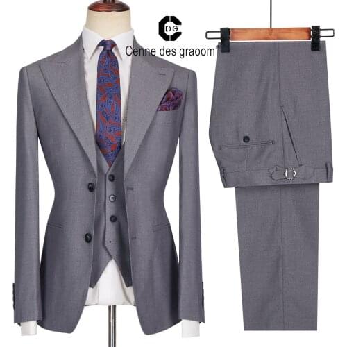 Cenne Des Graoom New Men Suit Tailor-Made Tuxedo 3 Pieces Blazer Vest Pants Slim Fit Business Wedding Party Singer Costume Homme