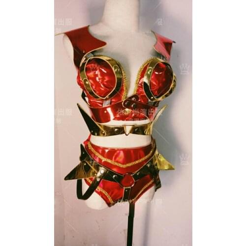 Red mechanical dance costume Women red space costume Ds stage future suit female singer performance clothing
