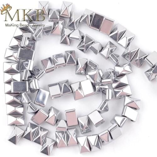 6*3/6*6/8*4mm Natural Slivers Plated Pyramid Double Hole Hematite Stone Square Beads For Jewelry Making DIY Bracelets Necklace