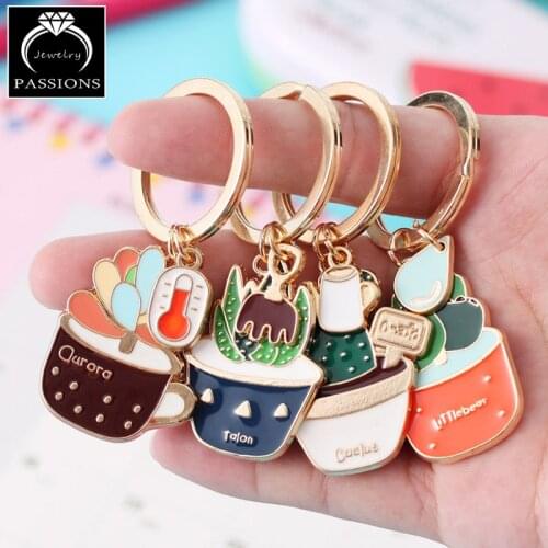 Hot Sale Fashion Cute Succulent Plants Keychain Gold Plate Key Chain Car Bag Keychain Key Ring Keyfob Key Holder For Women Gift