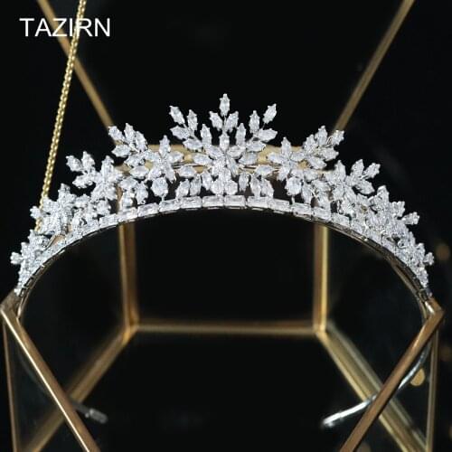 Trendy 3A Cubic Zirconia Floral Tiaras Wedding Crowns Princess Small CZ Bridal Headpiece White Zircon Headdress for Women