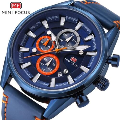 MINI FOCUS Men Watch Fashion Sport Men Watches Analog Date Clock Leather Military Waterproof Men Quartz Watch Relogio Masculino