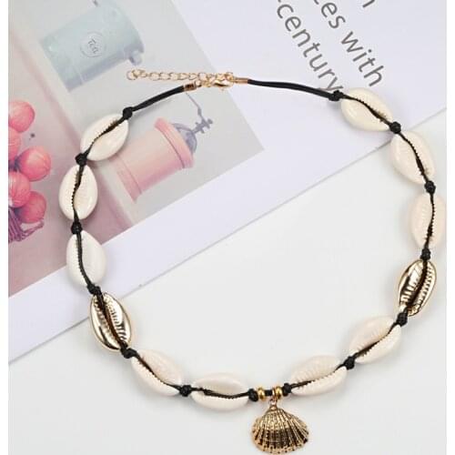 Gold Shell Choker Necklace Fashion Femme Natural Handmade Adjustable Rope Seashell Cowrie Necklaces For Women Jewelry Boho Gifts