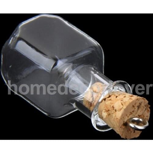 Lot 10Pcs Small Empty Square Jars Vial Wish Glass Bottles Pendant Clear