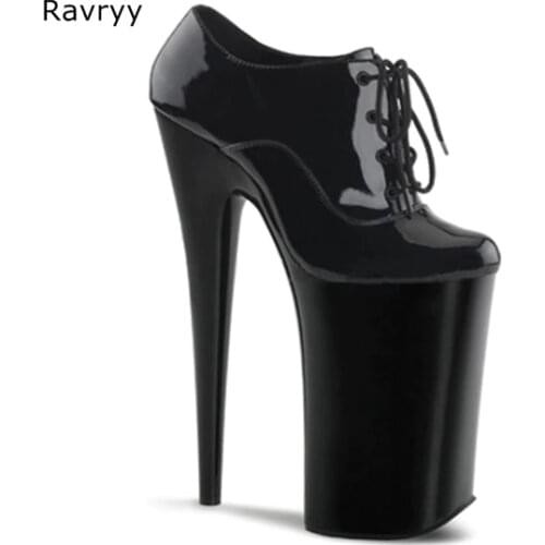 Sky-high Heels Black Lace Up Woman high heel 20CM Platform Heel Sexy Pump Model Fun Club Party female Dress shoes stiletto heel