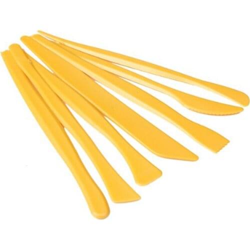 Practical Yellow 7pcs Plastic Pottery Tool Modeling Clay Wax Sculpture Knife Tool