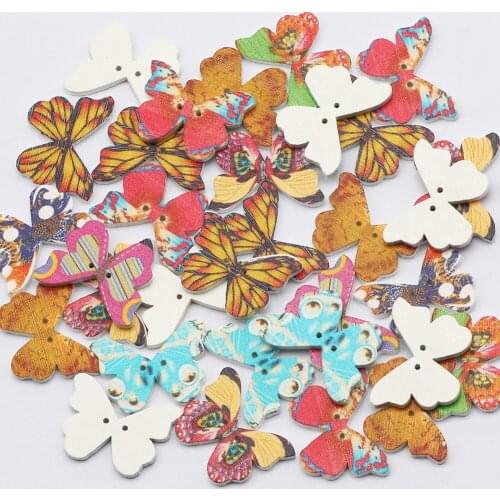 28x20mm Butterfly Shaped Natural Wood Craft Buttons For Needlework Clothing Sewing Scrapbooking Decoration DIY Gift Card