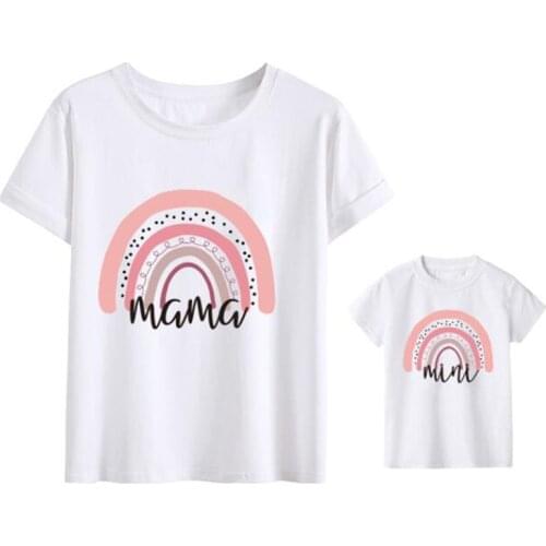 Family Mom And Me T-Shirts Summer Short Sleeve Tops For Mom And Daughter Tops Clothing Outfits