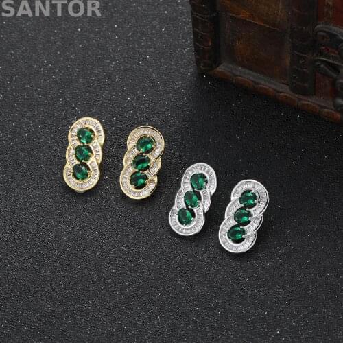 Retro Green Cubic Zircon Stud Earrings Set Bulk For Women Iced Out Bling Micro Pave CZ Screw Back Earring Jewelry