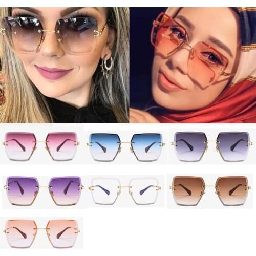 Wholesale Crystal Gradient Rimless Sunglasses 2020 Luxury Brand Red Brown Black Square Sunglasses Female Oculos Bulk Shades