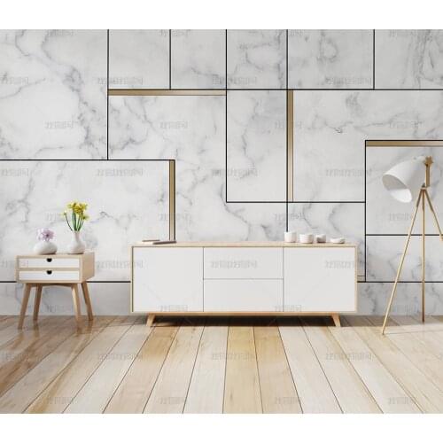 Modern Simple 3D Geometric Marble Wallpaper Golden Line Photo Wall Murals Living Room Bedroom Background Wall Painting 3D Fresco