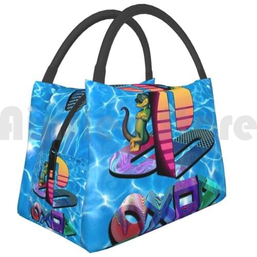 Cooler Lunch Bag Picnic Bag E For Irrelevant Playstation Ps1 Ps2 Ps3 Video Games Gex Vaporwave Synthwave