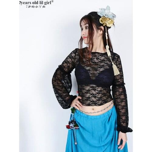 Modern Dance Top Tribal Belly Lace Long Sleeve Womens Costume GUU01