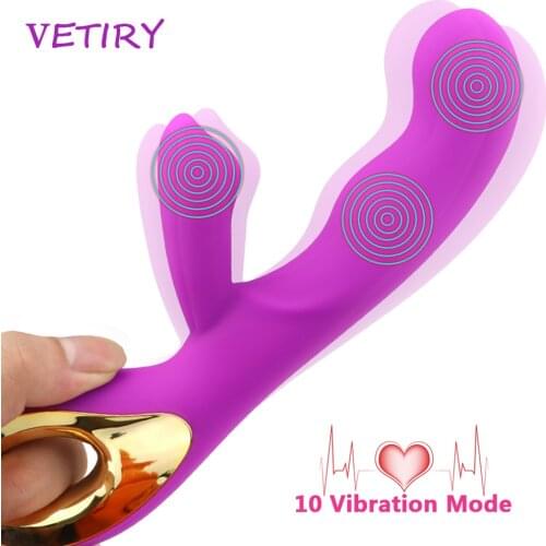 VETIRY Dildo Rabbit Vibrator G Spot Dual Vibration Silicone USB Charging Female Massager Vagina Adult Sex Toy For Women 10 Speed