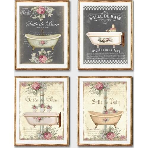 Vintage Bathroom Decoration Poster 5D Diamond Painting Cross Stitch Mosaic Rhinestone DIY Diamond Embroidery Decoration