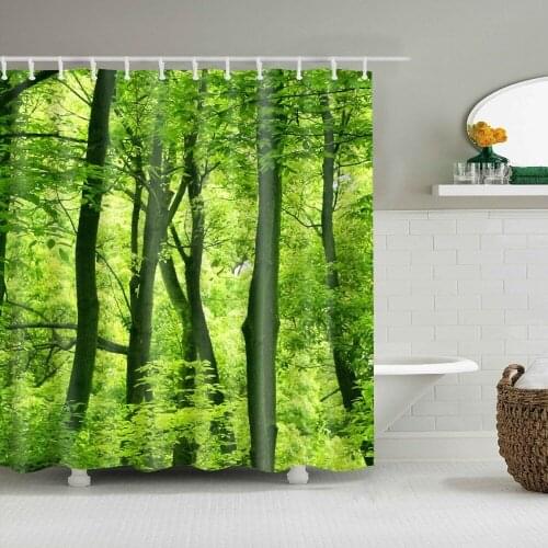 Nature Green plant courtyard clear spring Shower Curtain Washable Eco-friendly Waterproof Curtain With Plastic Hook TZ160719