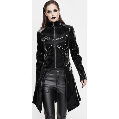 Women Long Jacket Leather Rivets Irregular Shape Female Outwear Jackets Spring Punk Womens Fashion New Coat