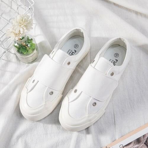 Womens Vulcanize Shoes Magic Canvas Shoes Womens Casual Flat Heel Low Top Sports White New Product Big Shoes Size 35-40
