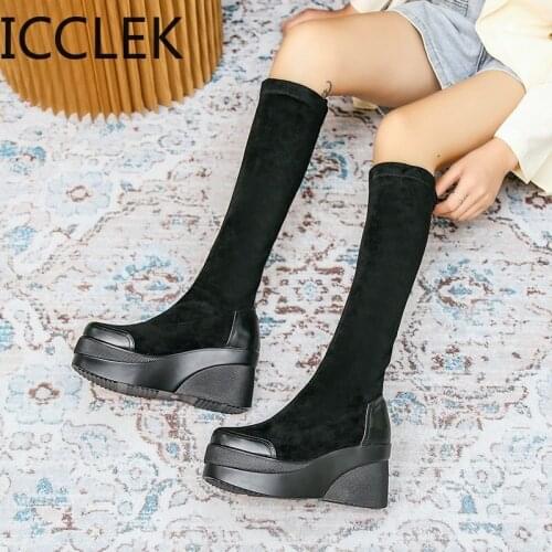 Boots Women New 2020 Shoes Luxury Designer Round Toe Booties Ladies Winter Footwear Flat Heel Rock Wedge Fashion Lolita A074