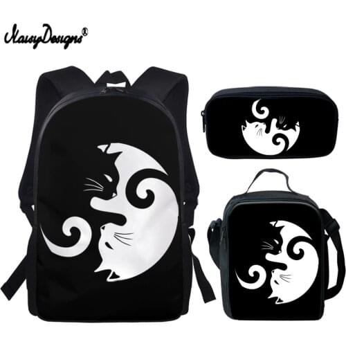 NOISYDESIGNS Creative School Backpack Set Cat Yin Yang Print Fashion Backpack Toddler Kids School Bag Student School Bags Custom