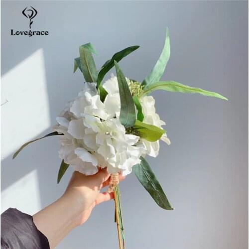 1 Bouquet Artificial Flower Peony Rose Pompon with Greenry DIY Fake Silk Flowers for Wedding Party Home Table Decoration Flowres