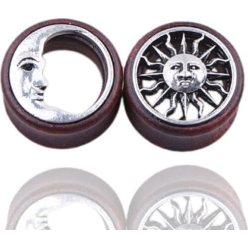 1Pair Sun & Moon Ear Plugs Gauges Fashion Wooden Hollow Saddle Flesh Tunnel Ear Piercing Expander Women Body Jewelry 8mm-20mm