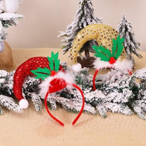 1pc Curved Sequins Xmas Cap Adult Kids Christmas Headbands Hairpin Merry Christmas Hair Hoop New Year Party Decor Children Gift