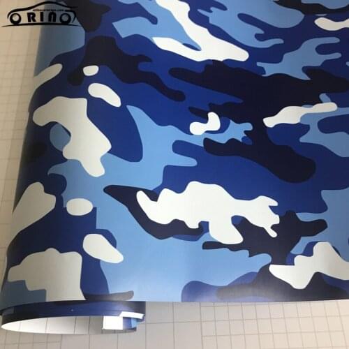 10/20/30/40/50x152cm Premium Blue White Camouflage Vinyl Car Wrap Decal Film Sheet With Air Channel Release