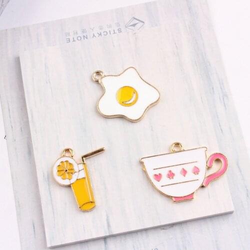 10pcs Alloy metal enamel omelette lemon juice coffee cup charms gold bracelet pendants for necklace earring jewelry making