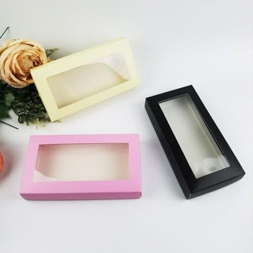 10pcs diy pink/beige/black color 21x11x3.5cm Long wallet package panty gift box universal folding paper box open window film box