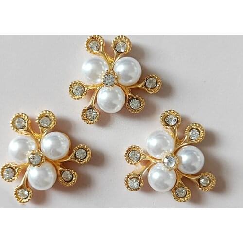 10 PCS 25mm Metal Alloy KC Gold Crystal Rhinestone Imitation Pearl Flowers Connectors Charm DIY Jewelry Accessories