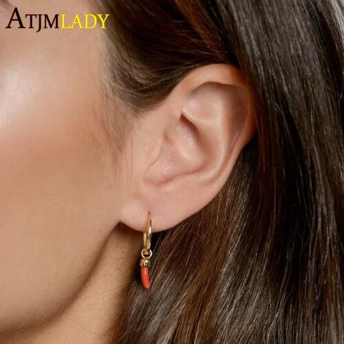 Gold Filled red enamel lovely closed hoop earring 2019 new wedding gift LITTLE CHILLI charming earring fashion jewelry for women