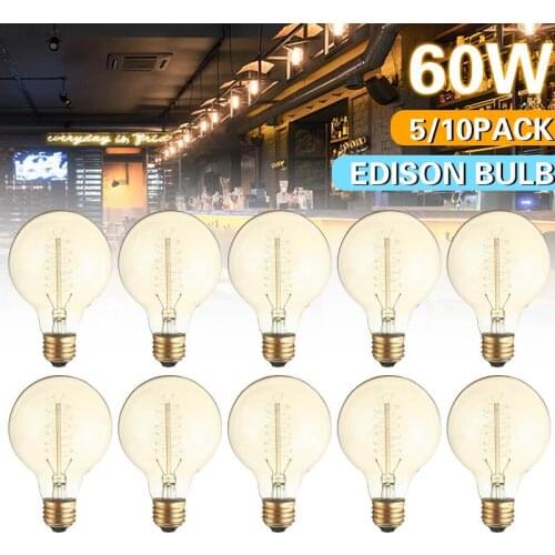 5/10PCS 60W E27 Retro Edison Light Bulb 110V/220V 80mm x 118mm Incandescent Bulb E27 G80 60W Globe Home Light Bulbs Warm White