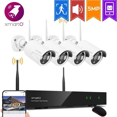 XMARTO 2K 1296/1080P Home Security Camera System Wireless With 5MP NVR and Weatherproof, Night Vision,Motion Detection Functions