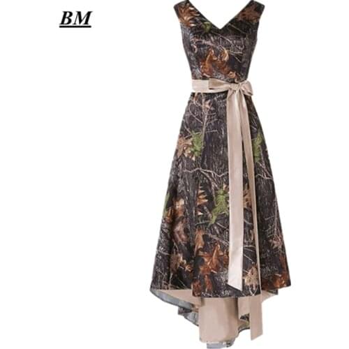 BM Camo Prom Dresses 2020 Satin V Neck Long Formal Camouflage Evening Celebrity Party Gown BM321
