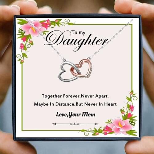 Daughter Necklaces for Women Gift Heart Pendant Necklace Female Girl Crystal Mom Necklace Infinity Gifts Rose Gold Jewelry